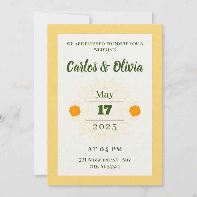Elegant Wedding a gold design orange flowers Invitation (Front)