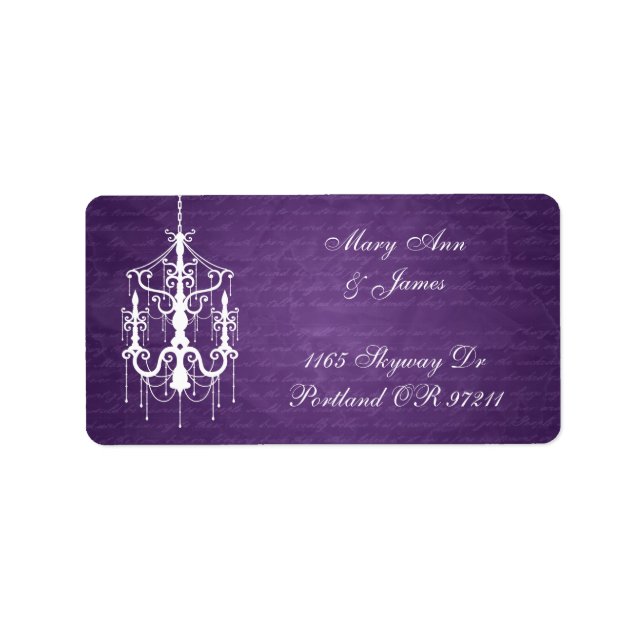 Elegant Wedding Address Chandelier Purple Label (Front)