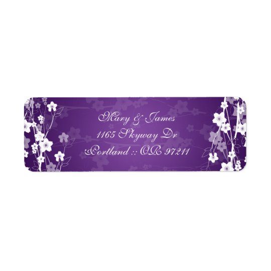Elegant Wedding Address Cherry Blossom Purple Return Address Label