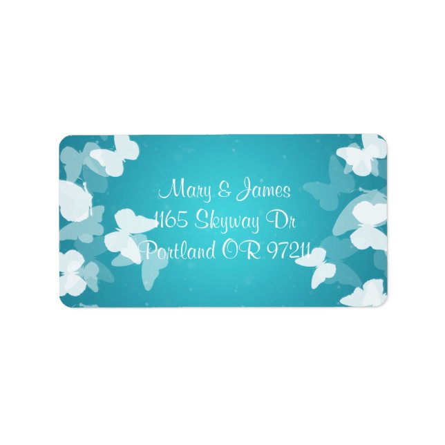 Elegant Wedding Address Elusive Butterflies Blue Label (Front)