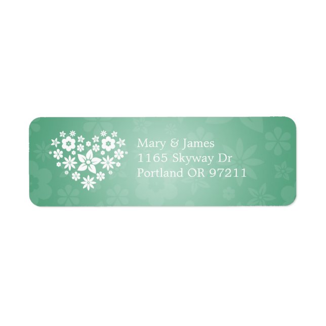Elegant Wedding Address Flowery Heart Mint Green (Front)