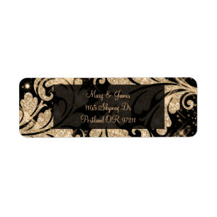 Elegant Wedding Address Gold Floral Glitter Swirl