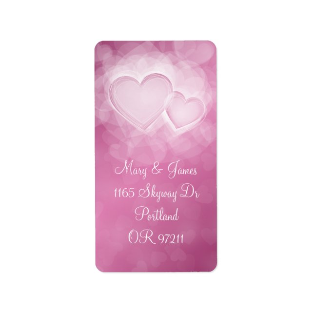 Elegant Wedding Address Modern Hearts Pink Label (Front)