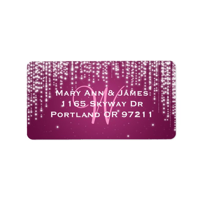 Elegant Wedding Address Night Dazzle Berry Pink Label (Front)