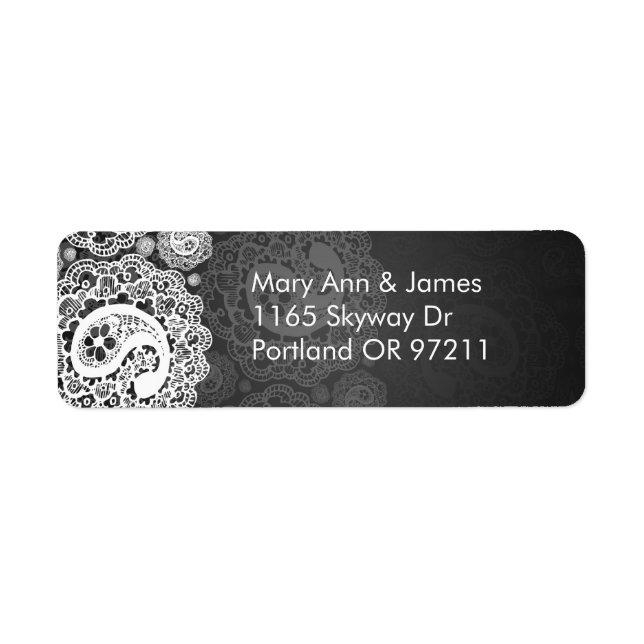Elegant Wedding Address Paisley Lace Black (Front)