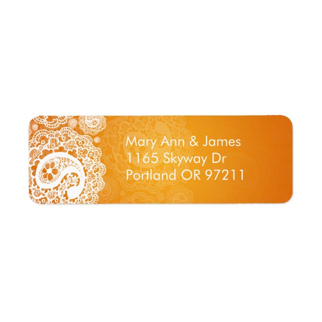Elegant Wedding Address Paisley Lace Orange (Front)