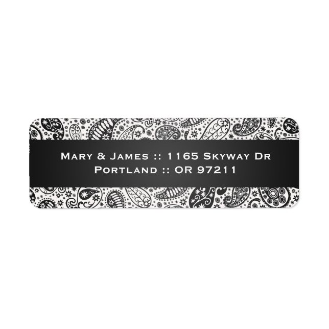 Elegant Wedding Address Paisley Pattern Black (Front)
