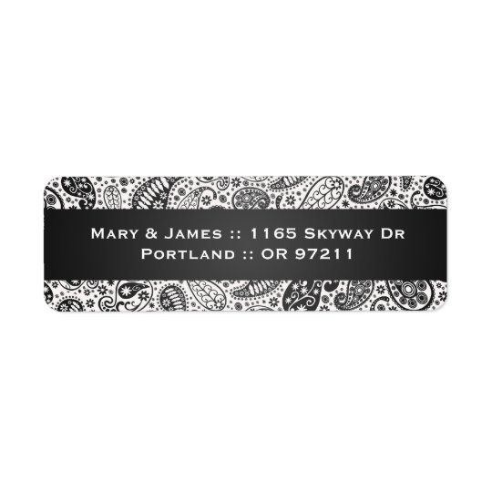 Elegant Wedding Address Paisley Pattern Black Return Address Label