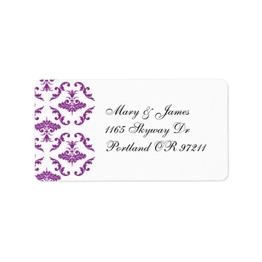 Elegant Wedding Address Purple Damask