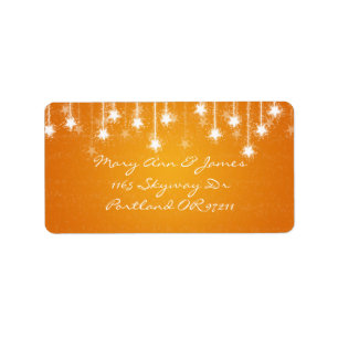 Elegant Wedding Address Shimmering Stars Orange Label