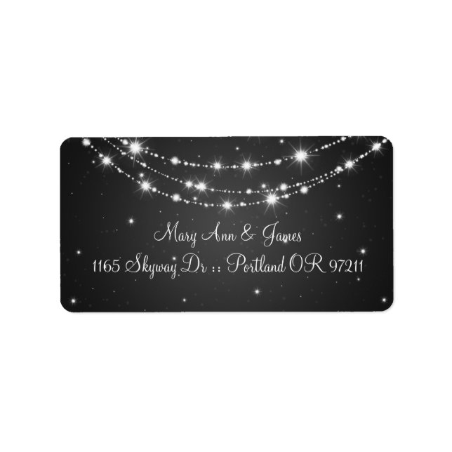 Elegant Wedding Address Sparkling Chain Black Label (Front)