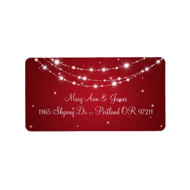 Elegant Wedding Address Sparkling Chain Red Label (Front)