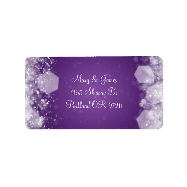 Elegant Wedding Address Sparkling Night Purple Label (Front)