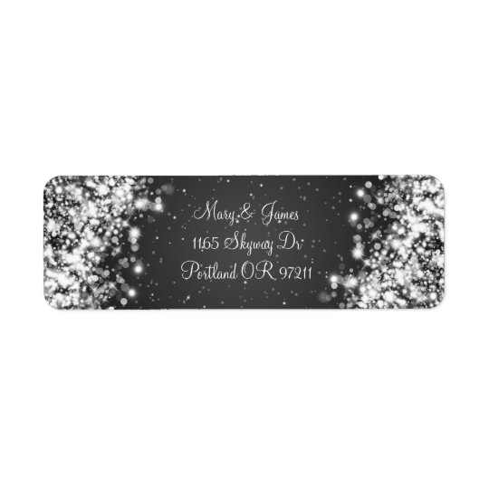 Elegant Wedding Address Sparkling Wave Black Return Address Label