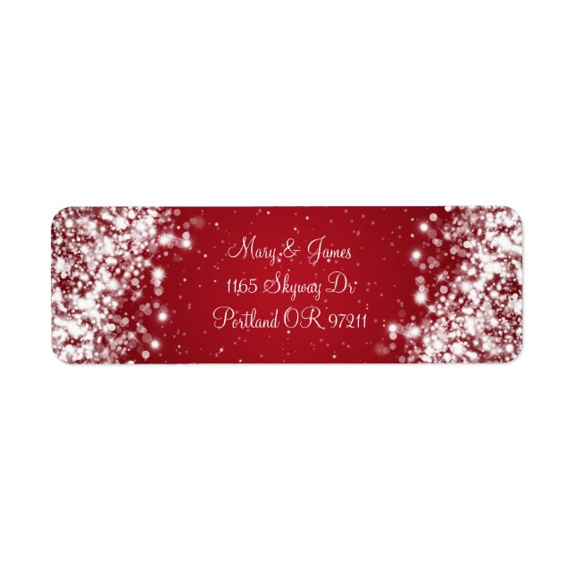 Elegant Wedding Address Sparkling Wave Red (Front)
