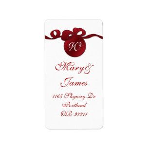 Elegant Wedding Address Swirly Bow Monogram Red Label