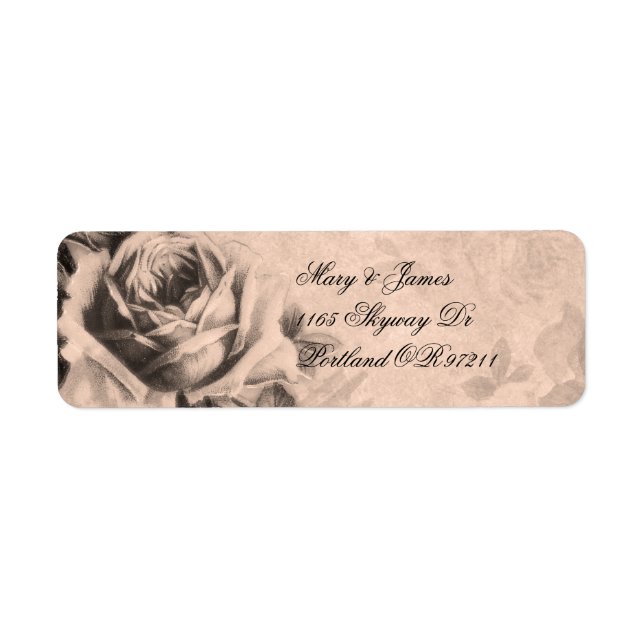 Elegant Wedding Address Vintage Roses Sepia (Front)