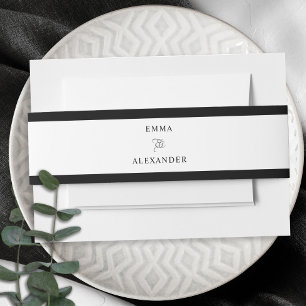 Elegant Wedding Ampersand Calligraphy Black Border Invitation Belly Band