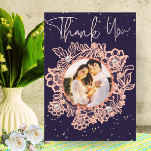 Elegant Wedding Anniversary Floral Photo Couple  Thank You Card