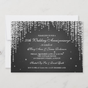 Elegant Wedding Anniversary Night Dazzle Black Invitation