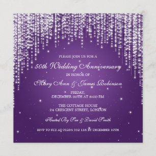 Elegant Wedding Anniversary Night Dazzle Purple Invitation