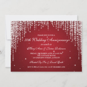 Elegant Wedding Anniversary Night Dazzle Red Invitation
