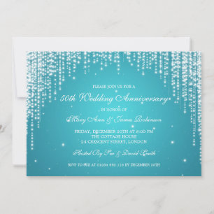 Elegant Wedding Anniversary Night Dazzle Turquoise Invitation
