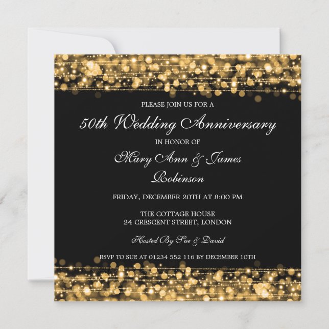 Elegant Wedding Anniversary Party Sparkles Gold Invitation (Front)