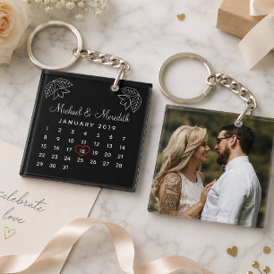 Elegant Wedding Anniversary Personalized Calendar Keychain
