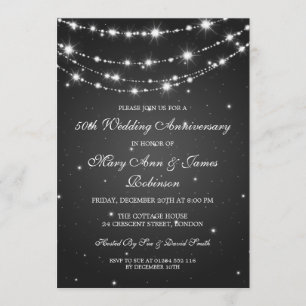 Elegant Wedding Anniversary Sparkling Chain Black Invitation