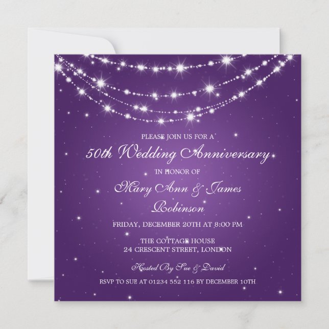 Elegant Wedding Anniversary Sparkling Chain Purple Invitation (Front)