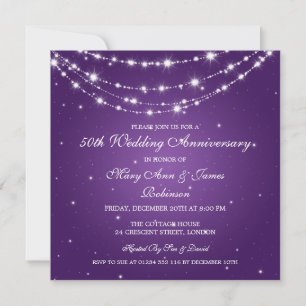 Elegant Wedding Anniversary Sparkling Chain Purple Invitation