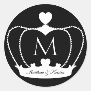 Elegant Wedding B&W Monogram Crown Sticker