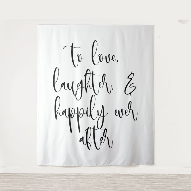 Elegant Wedding Backdrop Banner – Love, Laughter Tapestry (Front)