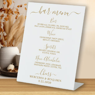Elegant Wedding Bar Gold Personalized Drink Menu  Pedestal Sign