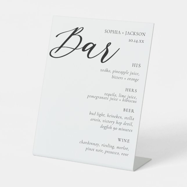 Elegant Wedding Bar Signature Drink Sign (Front)