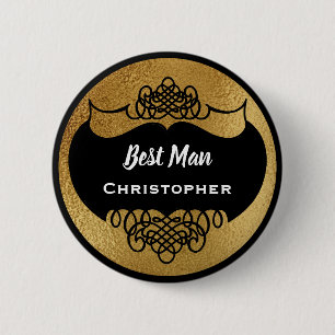 Elegant Wedding Best Man Name Tag Faux Gold 2 Inch Round Button