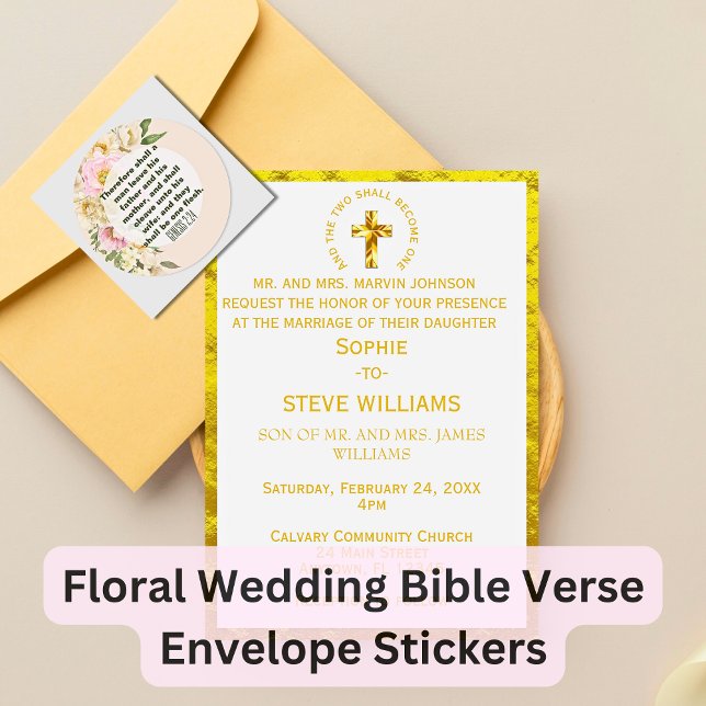 Elegant Wedding Bible Verse Genesis Floral Border Classic Round Sticker (Creator Uploaded)