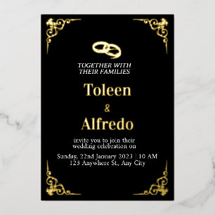 Elegant Wedding Black and Gold Foil Invitation