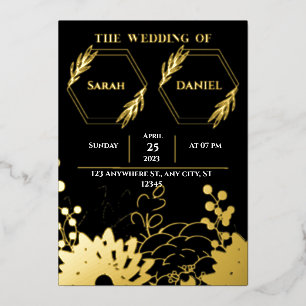 Elegant Wedding Black and Gold Foil Invitation