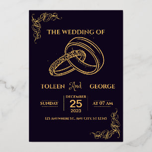 Elegant Wedding Black and Gold Foil Invitation