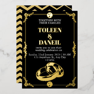 Elegant Wedding Black and Gold Foil Invitation