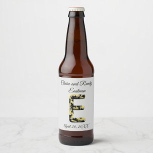 Elegant Wedding Black and Gold Letter E Monogram Beer Bottle Label