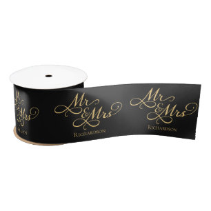 Elegant Wedding Black and Gold Satin Ribbon