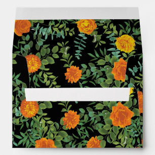 Elegant Wedding Black and Orange Rose Envelope