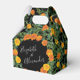 Elegant Wedding Black and Orange Rose Favor Box