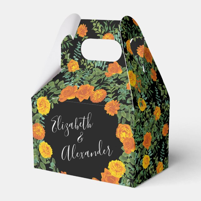 Elegant Wedding Black and Orange Rose Favor Box (Front Side)