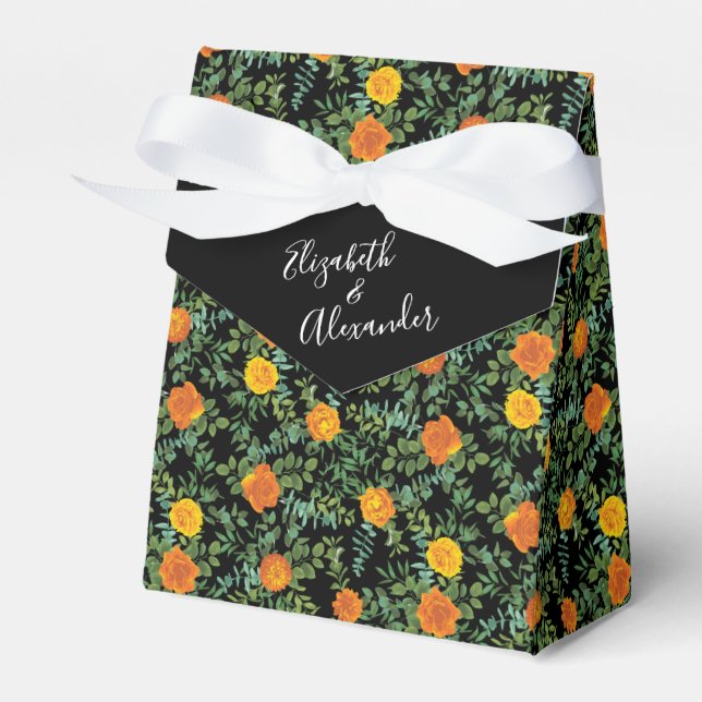Elegant Wedding Black and Orange Rose Favor Box (Front Side)
