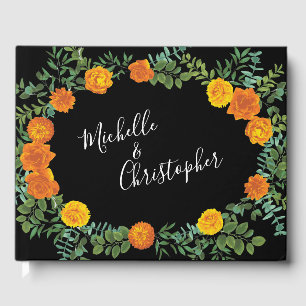 Elegant Wedding Black and Orange Rose Guest Book