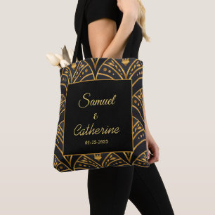 Elegant Wedding Black Gold Stylish Personalize  Tote Bag